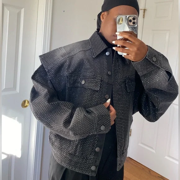 H&M Studio collection rhinestone embellished denim jacket - Picture 3 of 5